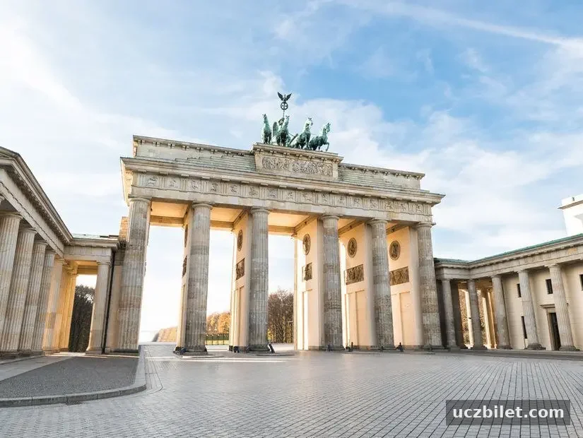Berlin'deki ünlü Brandenburg Kapısı görünümü Almanya