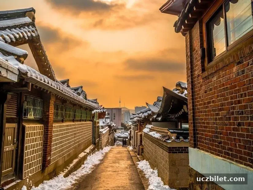 Bukchon Hanok Köyü sokak görünümü