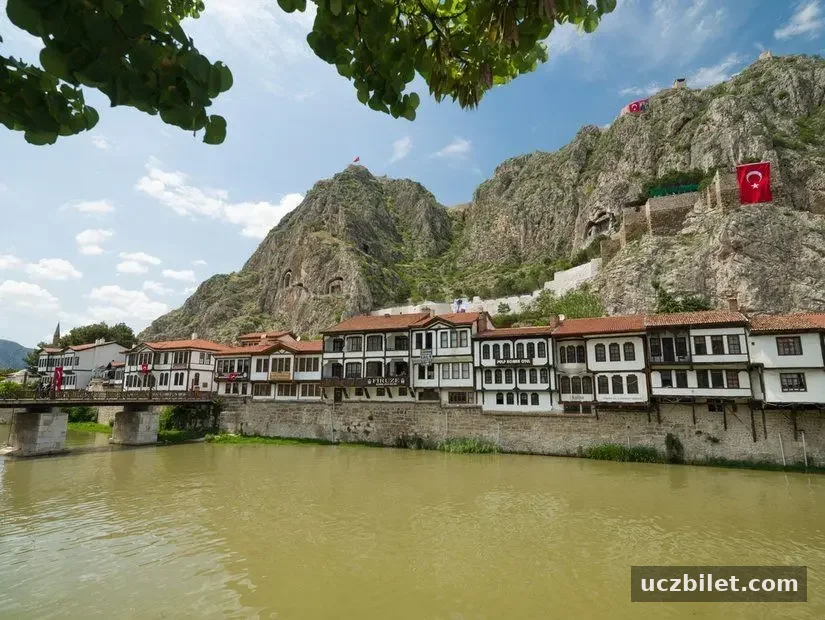 Çakallar Tepesi tarihi konakları ve Yeşilırmak Nehri'nin panoramik manzarası
