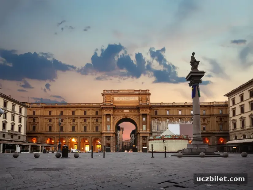 Piazza della Repubblica gün batımı görünümü