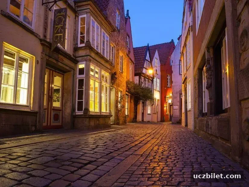 Schnoor Viertel (Bremen) mahallenin akşam görünümü